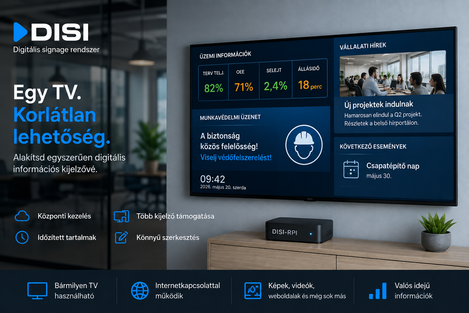 Digital signage rendszer TV-n megjelenő digitális információs tartalommal