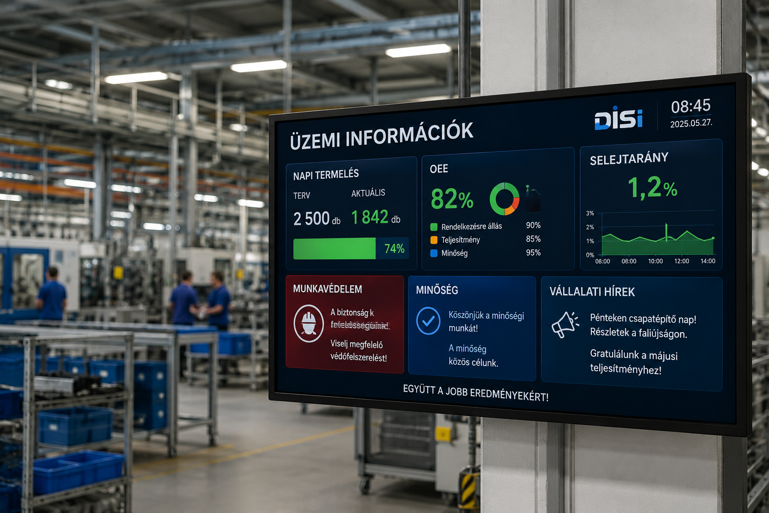 Digitális információs kijelző a gyártócsarnokban – mire használható?